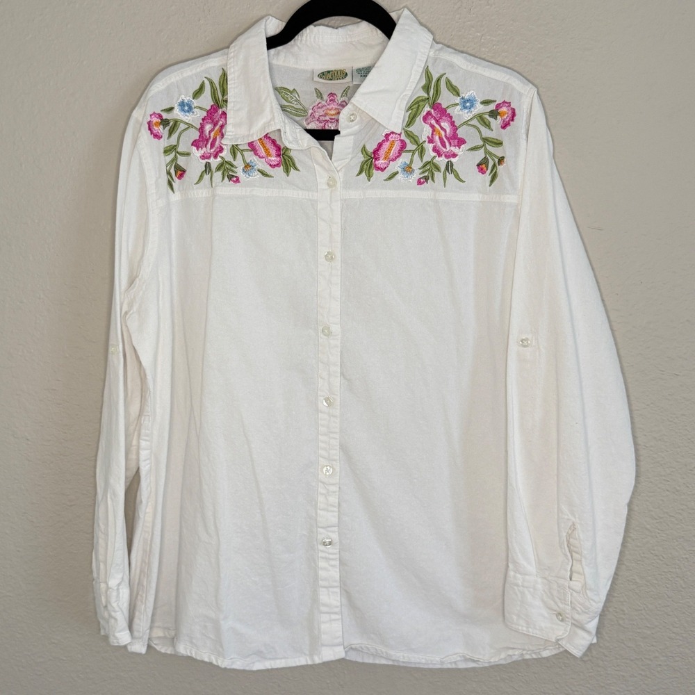 Boho Cottage White Cotton Embroidered Top Womens 2X Feminine Rodeo Country